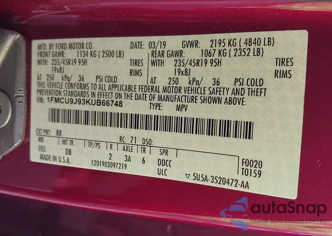 1FMCU9J93KUB66748: 43234716