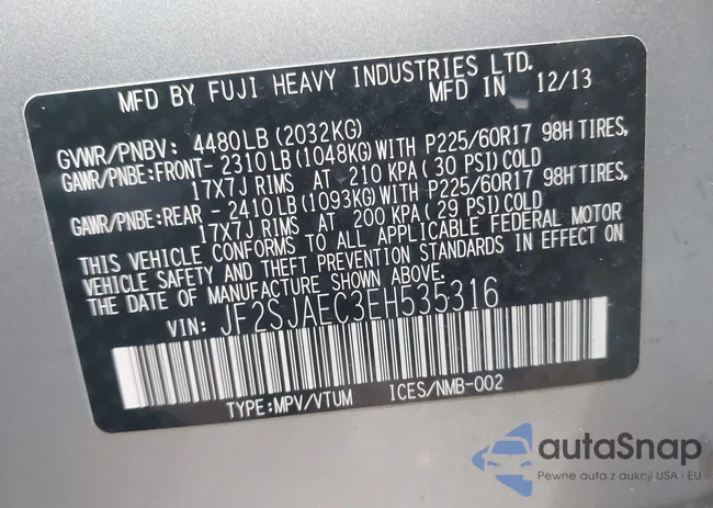 JF2SJAEC3EH535316: 43234718