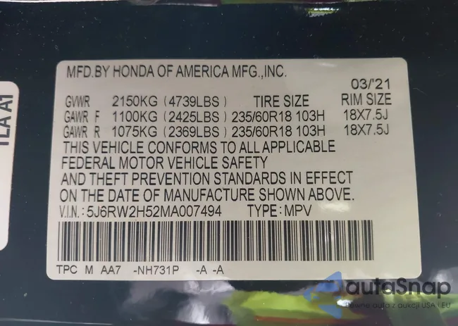 5J6RW2H52MA007494: 43234801