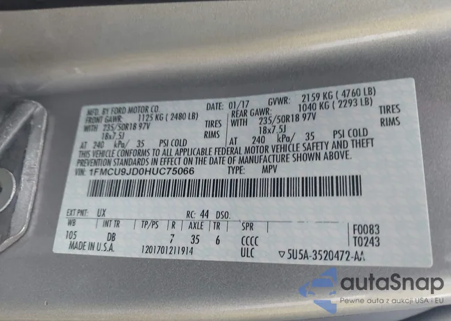 1FMCU9JD0HUC75066: 43234809