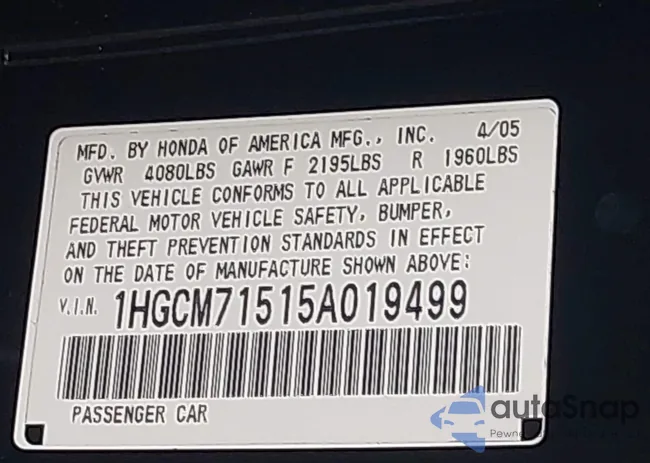 1HGCM71515A019499: 43235921