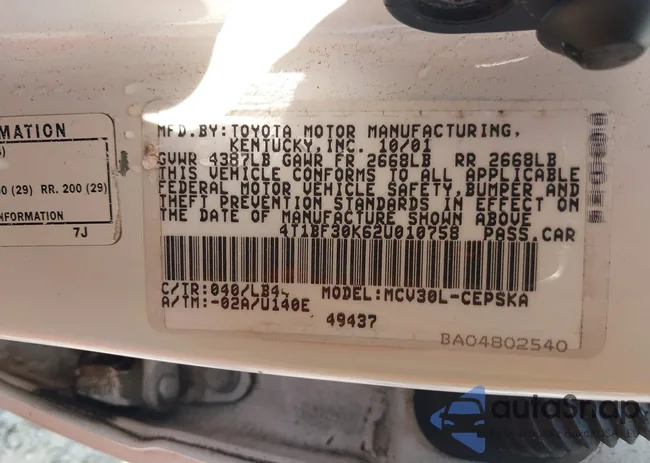 4T1BF30K62U010758: 43235923