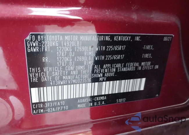 4T3RWRFV7MU023516: 43235966