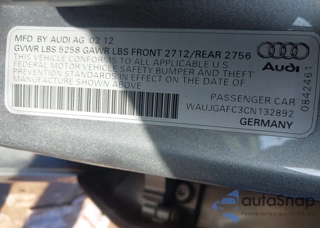 WAUJGAFC3CN132892: 43236142