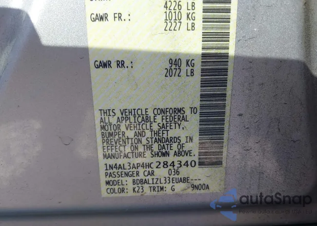 1N4AL3AP4HC284340: 43236159