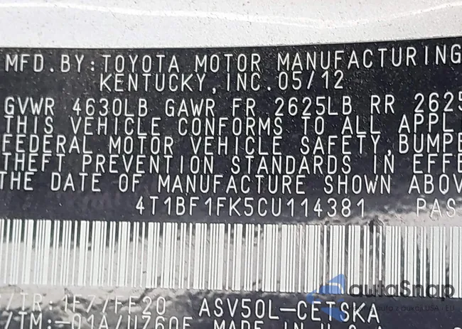 4T1BF1FK5CU114381: 43236445