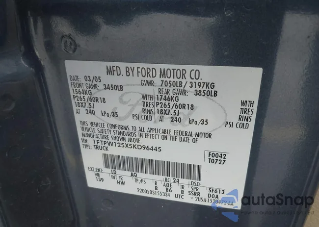 1FTPW125X5KD96445: 43235466