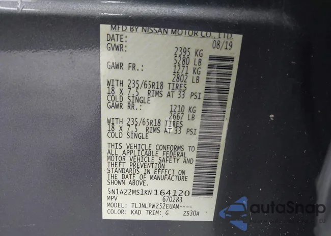 5N1AZ2MS1KN164120: 43235474