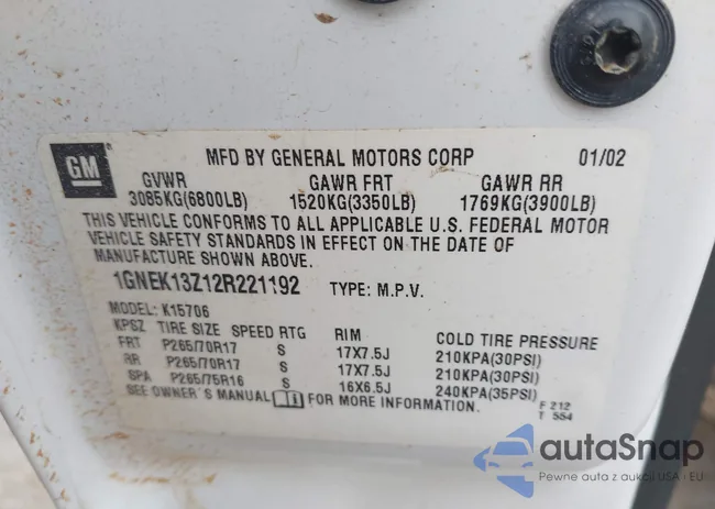 1GNEK13Z12R221192: 43235560