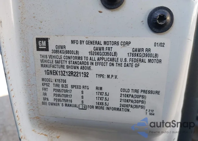 1GNEK13Z12R221192: 43235560