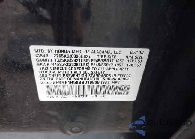 5FNYF4H58BB019909: 43235576