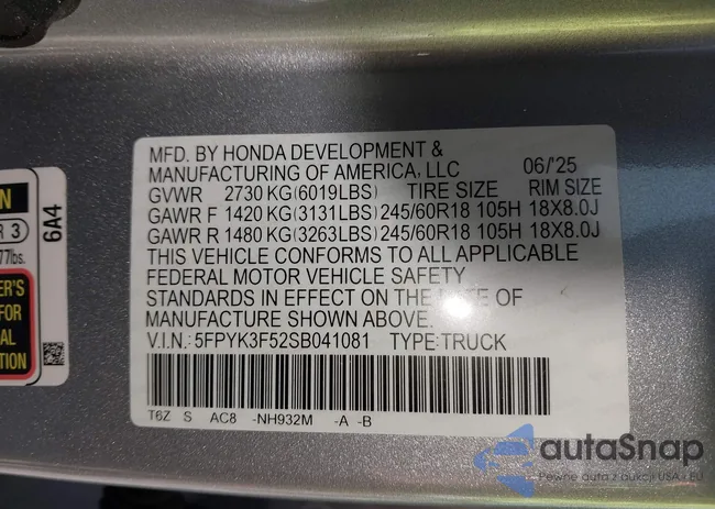 5FPYK3F52SB041081: 43235636