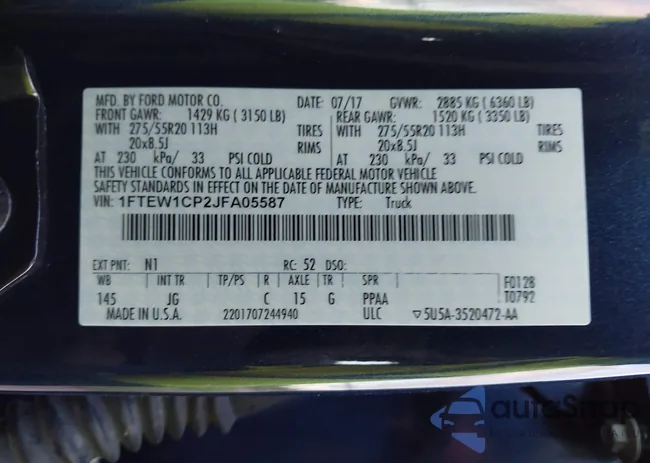 1FTEW1CP2JFA05587: 43235830