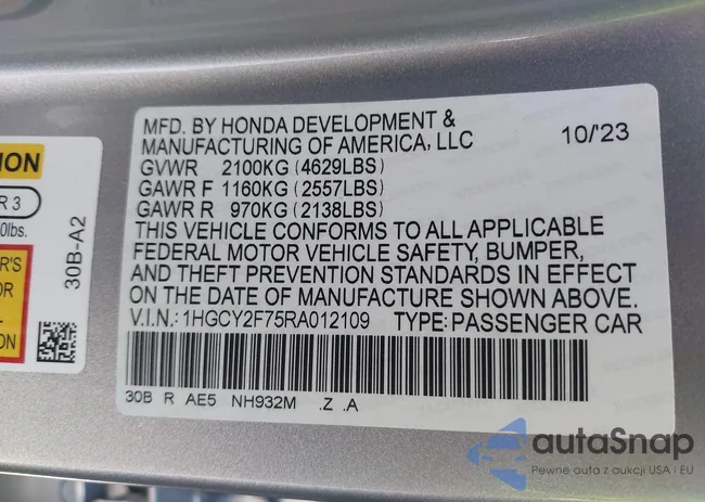 1HGCY2F75RA012109: 43236975