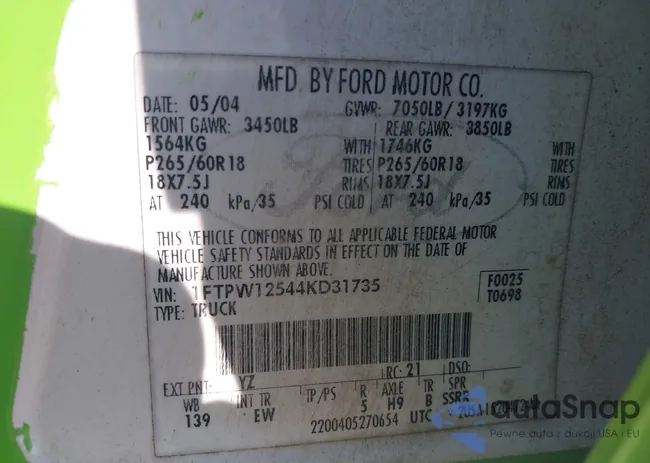 1FTPW12544KD31735: 43237122