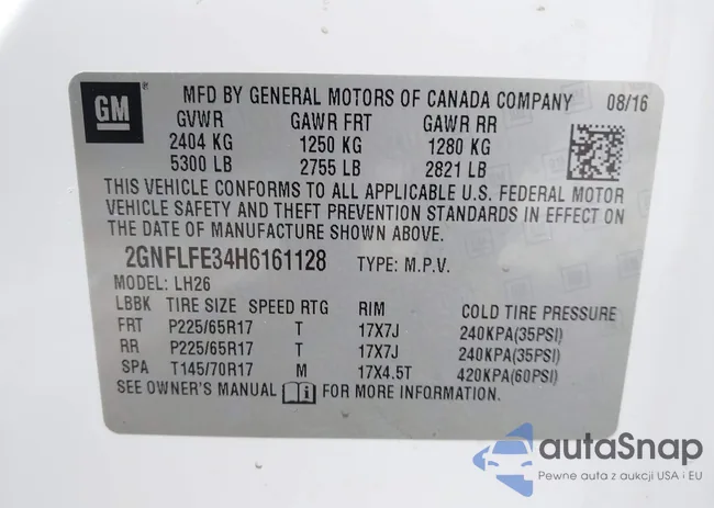 2GNFLFE34H6161128: 43237316