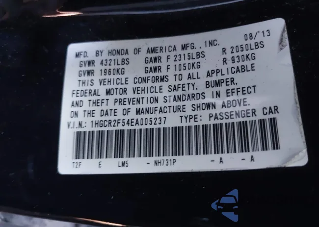 1HGCR2F54EA005237: 43236552