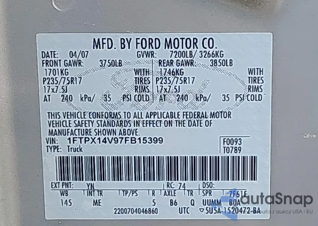 1FTPX14V97FB15399: 43236821