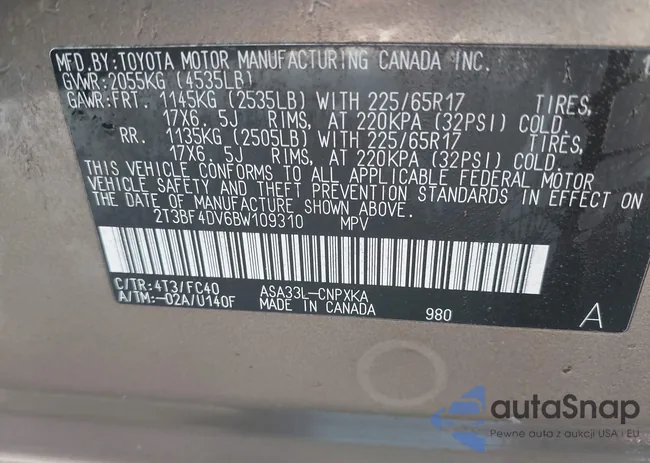 2T3BF4DV6BW109310: 43236854