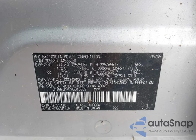 JTMBF31V795013802: 43237879