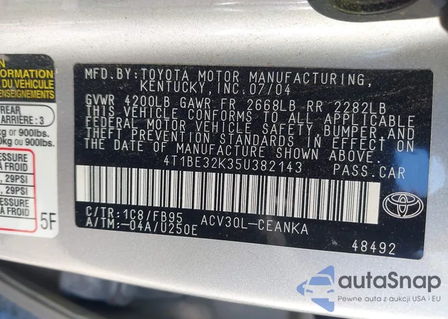 4T1BE32K35U382143: 43237936