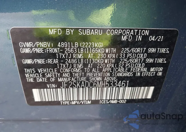 JF2SKADC6MH533461: 43238001