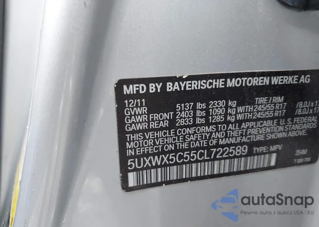 5UXWX5C55CL722589: 43238133