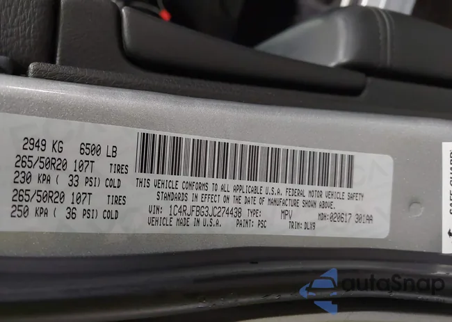 1C4RJFBG3JC274438: 43238245