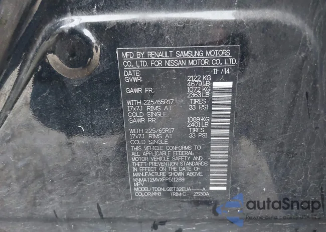 KNMAT2MVXFP511289: 43238292