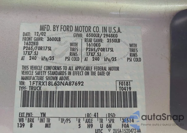 1FTRX18L63NA87692: 43238348