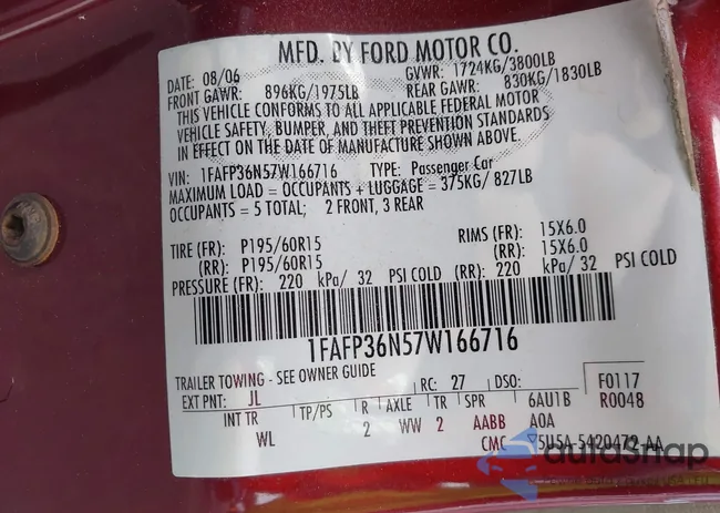 1FAFP36N57W166716: 43238407