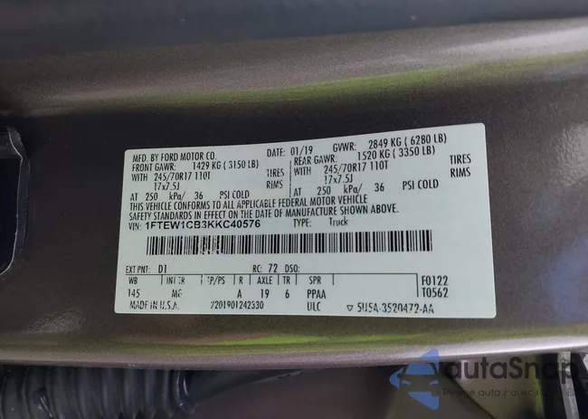 1FTEW1CB3KKC40576: 43238431