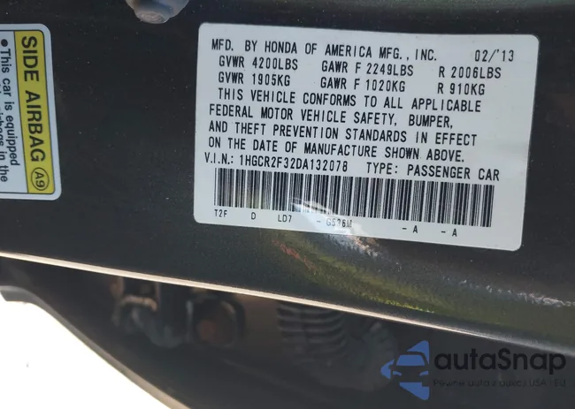 1HGCR2F32DA132078: 43237463