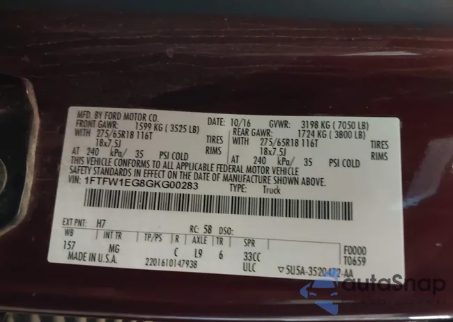 1FTFW1EG8GKG00283: 43237609