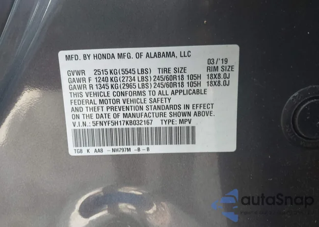 5FNYF5H17KB032167: 43237642