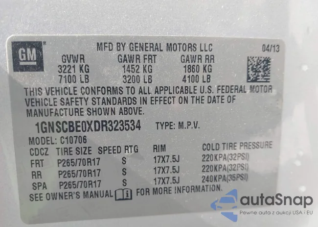 1GNSCBE0XDR323534: 43237653