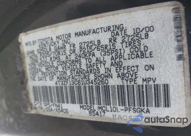 4T3ZF13C81U345260: 43237663