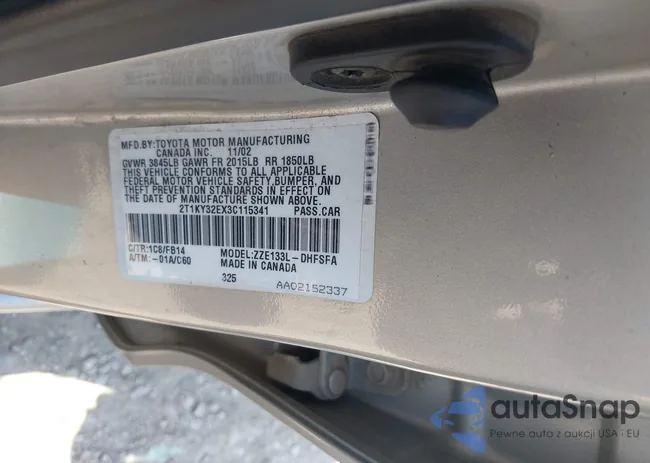 2T1KY32EX3C115341: 43237675