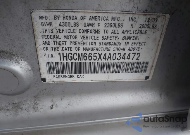 1HGCM665X4A034472: 43237838