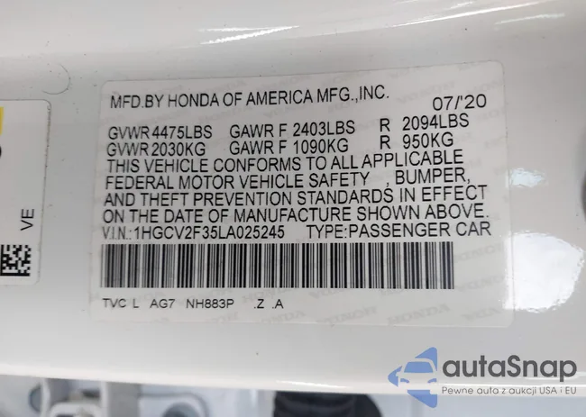 1HGCV2F35LA025245: 43238934