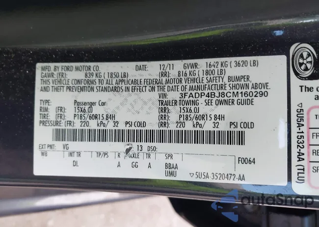 3FADP4BJ8CM160290: 43239011