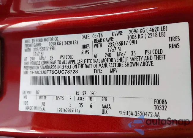 1FMCU0F76GUC78728: 43239049