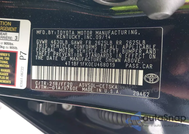 4T1BF1FK0EU468019: 43239140