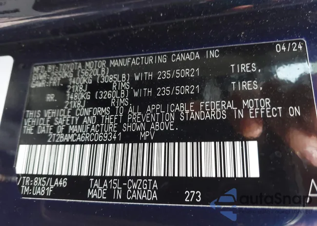 2T2BAMCA6RC069341: 43239420