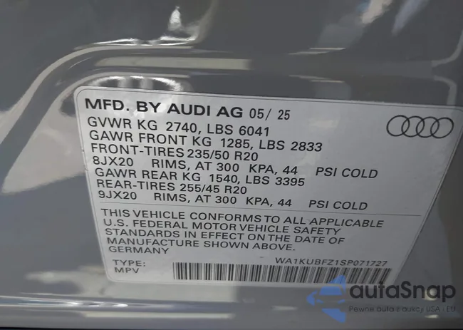 WA1KUBFZ1SP071727: 43238575