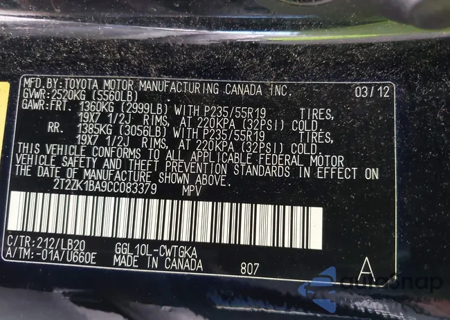 2T2ZK1BA9CC083379: 43238719