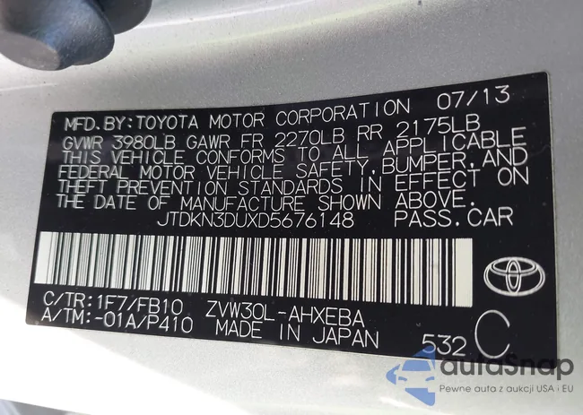 JTDKN3DUXD5676148: 43238729