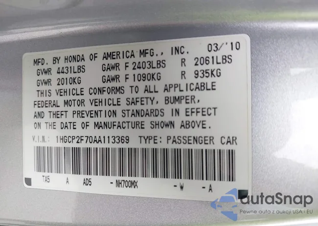 1HGCP2F70AA113369: 43238845