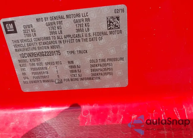 1GCVKREH3GZ220175: 43239912