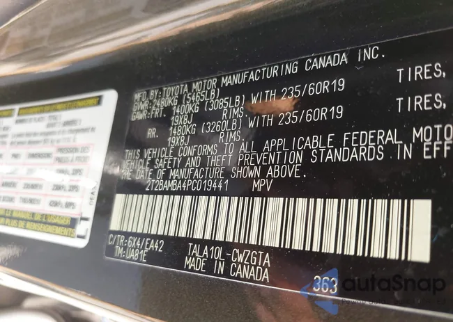 2T2BAMBA4PC019441: 43240046